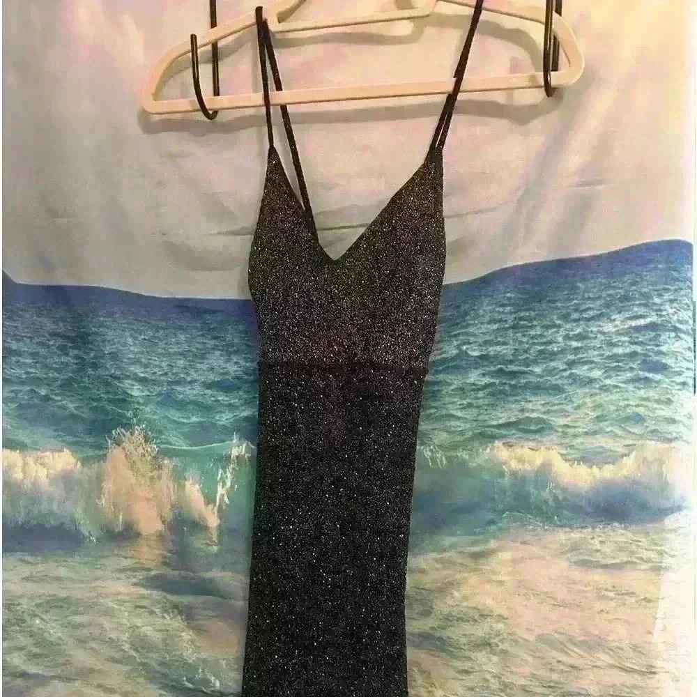BLUE Lovely Day Sparkly Tight Spaghetti Strap Dress